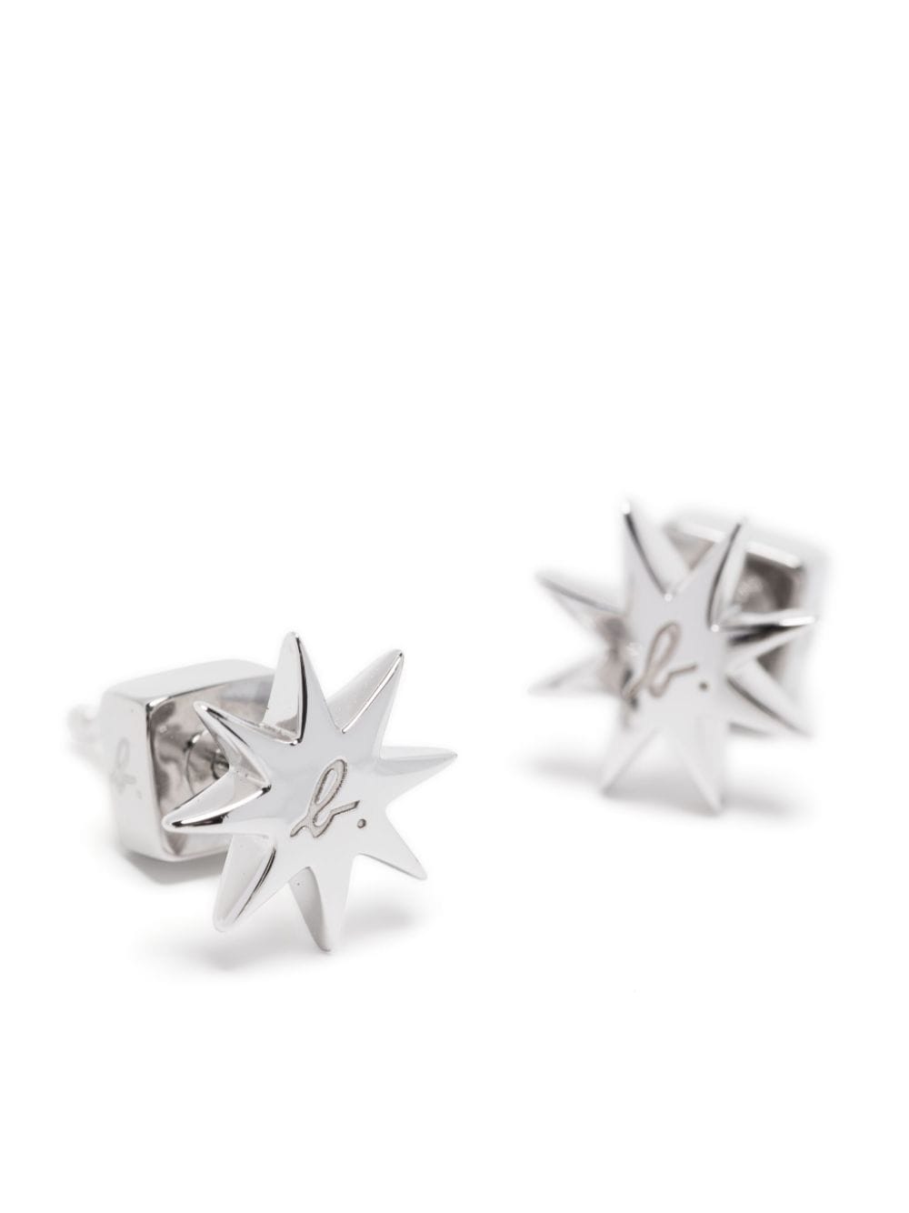 Shop Agnès B. Logo-engraved Star Earrings In Silver
