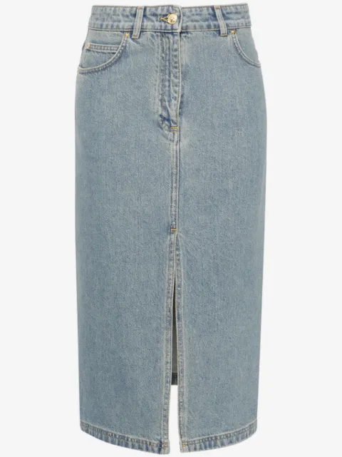 Moschino Teddy Bear-button denim midi skirt