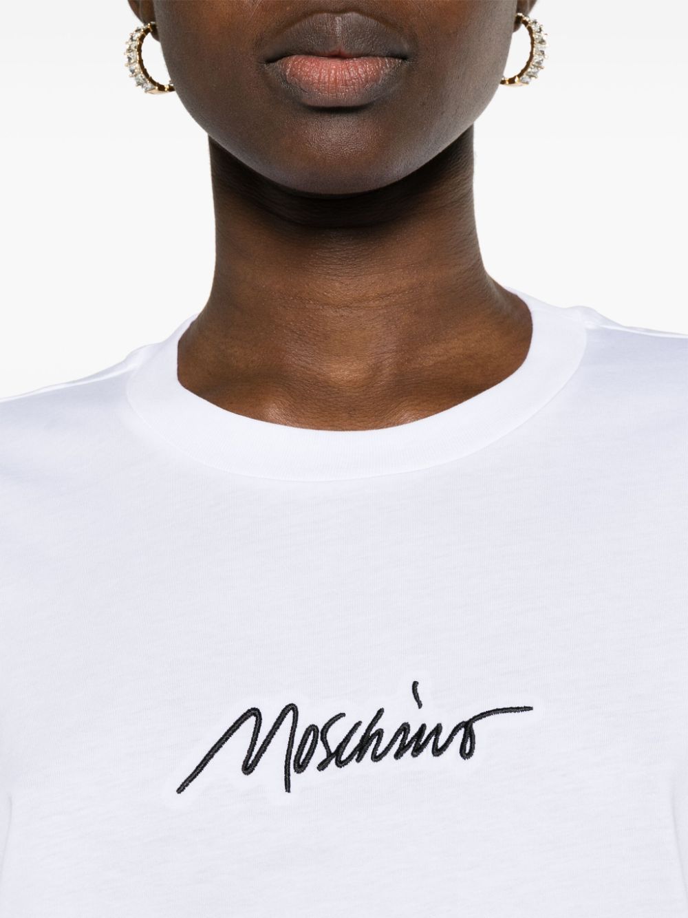 Moschino Katoenen T-shirt met geborduurd logo Wit