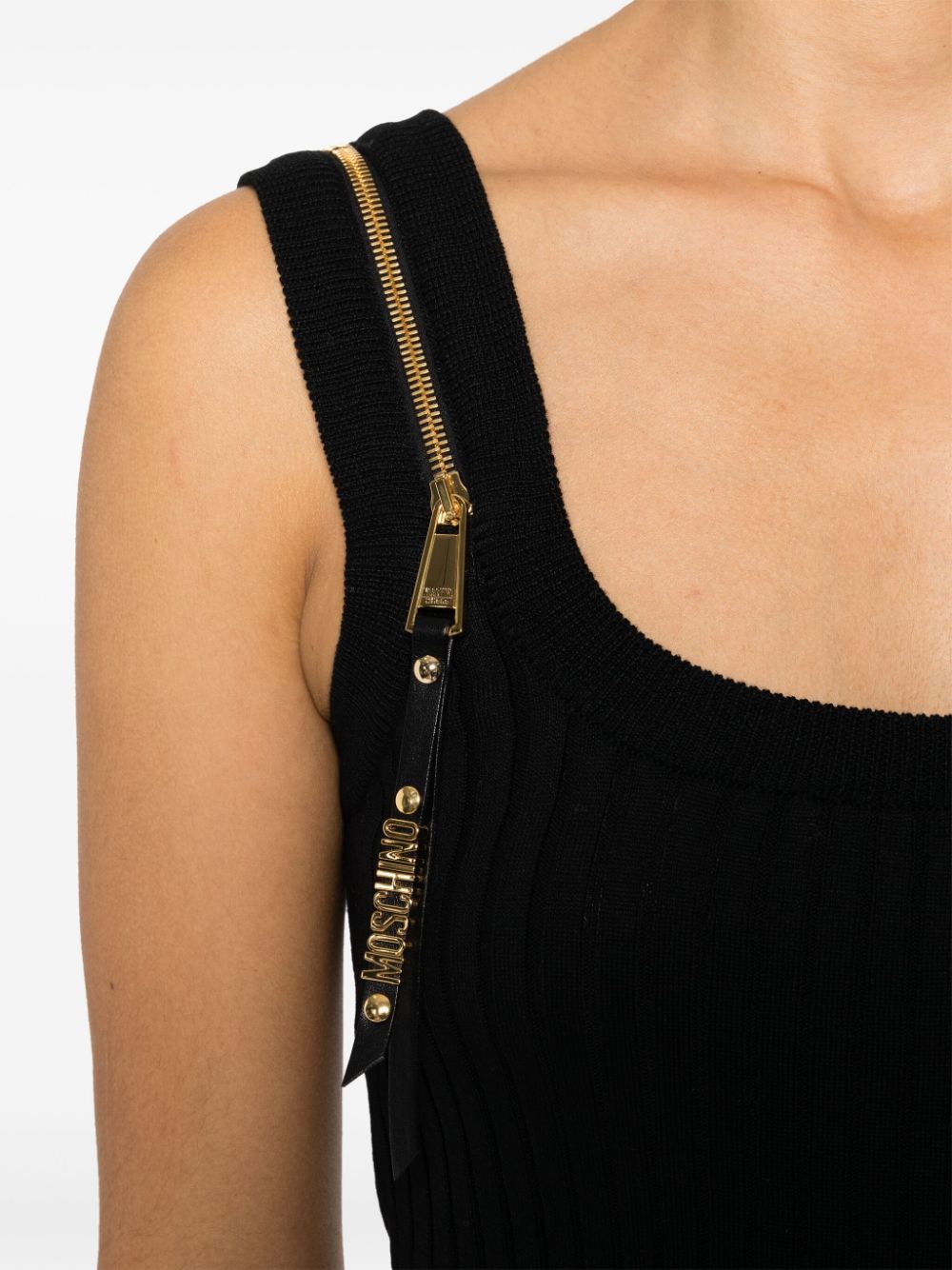 Shop Moschino Zip-detail Cotton Top In Black