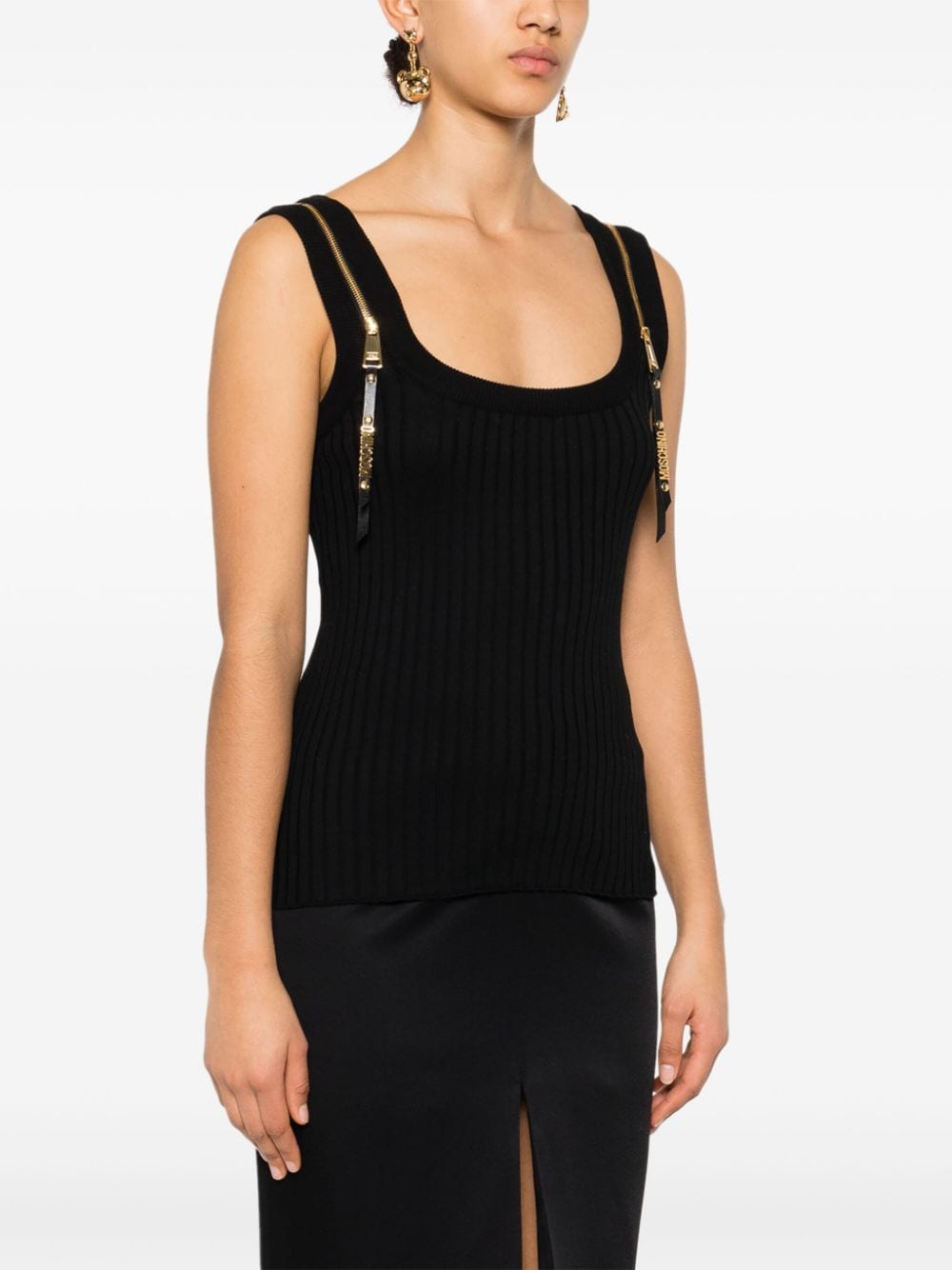 Shop Moschino Zip-detail Cotton Top In Black