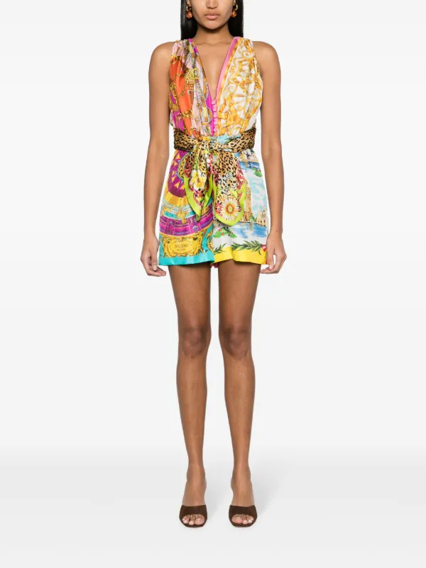 Moschino sash detail mix print Playsuit Pink FARFETCH AU