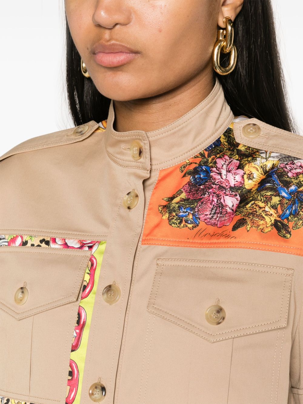 Moschino Popeline blouse met contrasterende vlakken Beige
