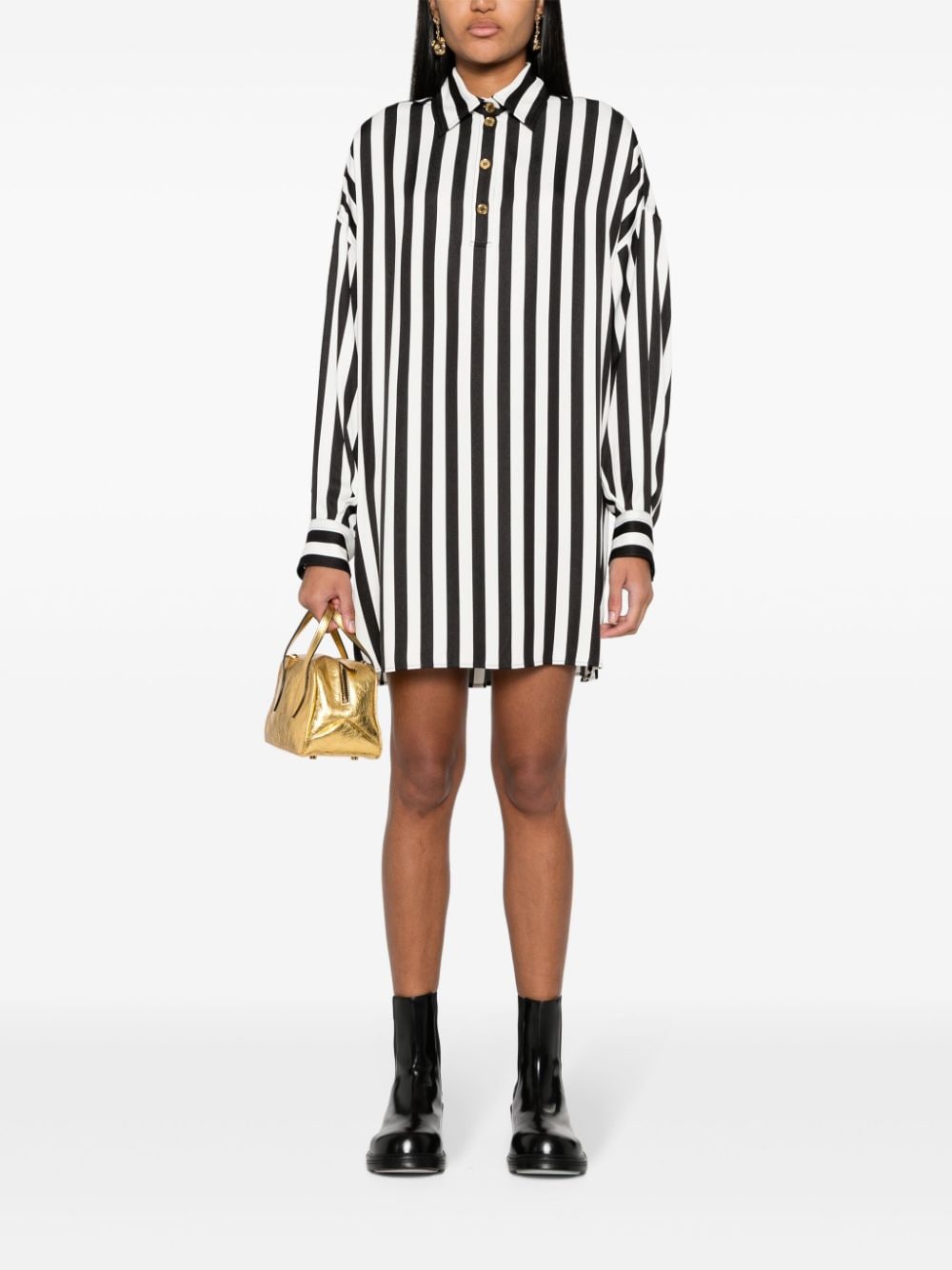 Shop Moschino Long-sleeve Striped Dress In Black