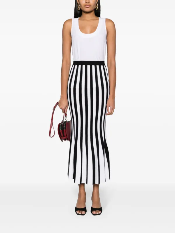 Moschino Striped Knitted Midi Skirt | Black | FARFETCH