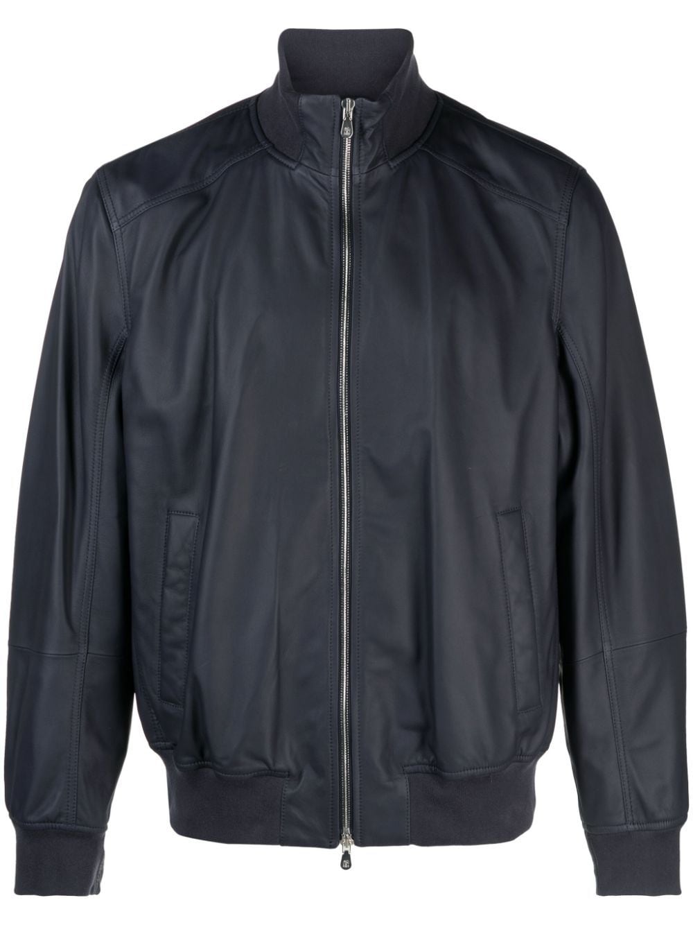 Shop Brunello Cucinelli Leather Bomber Jacket In Blue