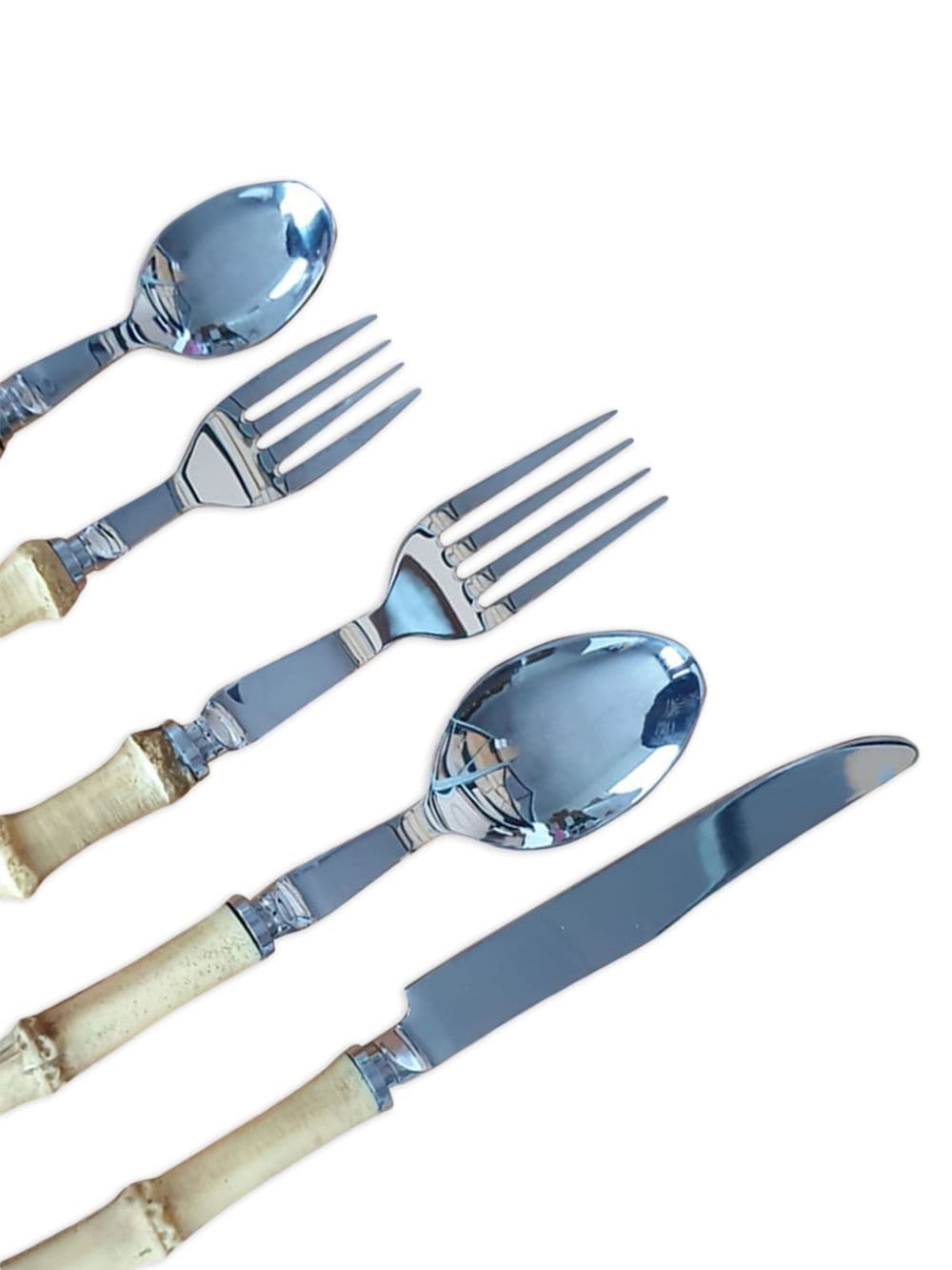 Shop Les-ottomans Bamboo Ceramic Five-piece Cutlery Set In Silver