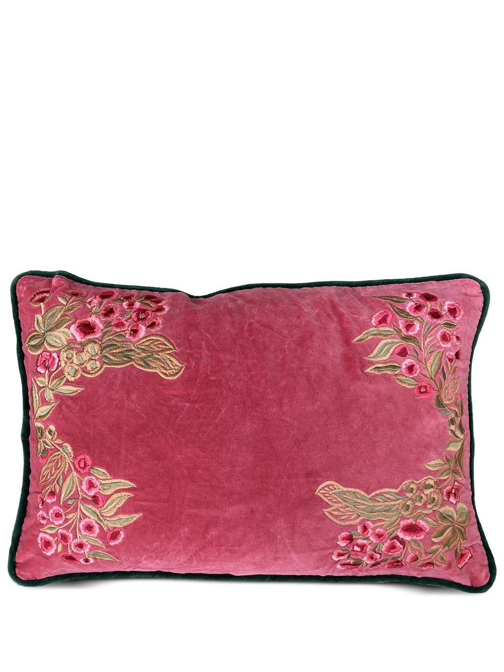 Les-ottomans Floral-embroidered Cotton Cushion In Pink