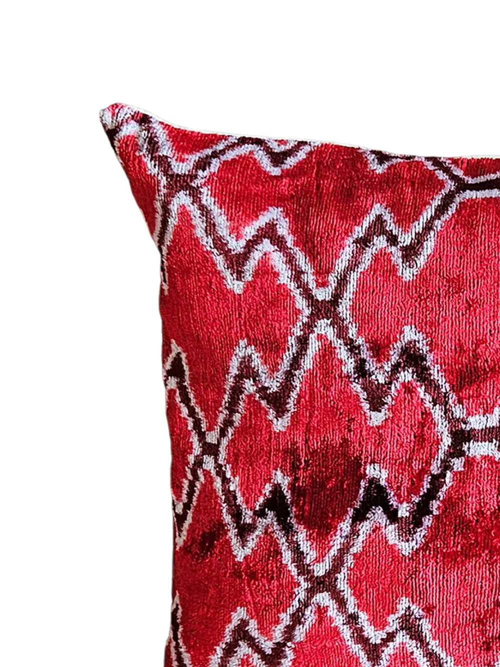 Shop Les-ottomans Geometric-pattern Print Velvet-finish Cushion In Red