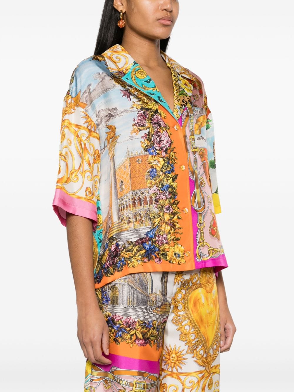 Moschino Zijden blouse met print Oranje