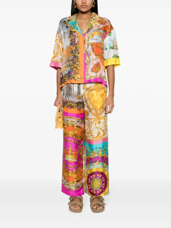 Moschino graphic-print Silk Shirt | Orange | FARFETCH JO