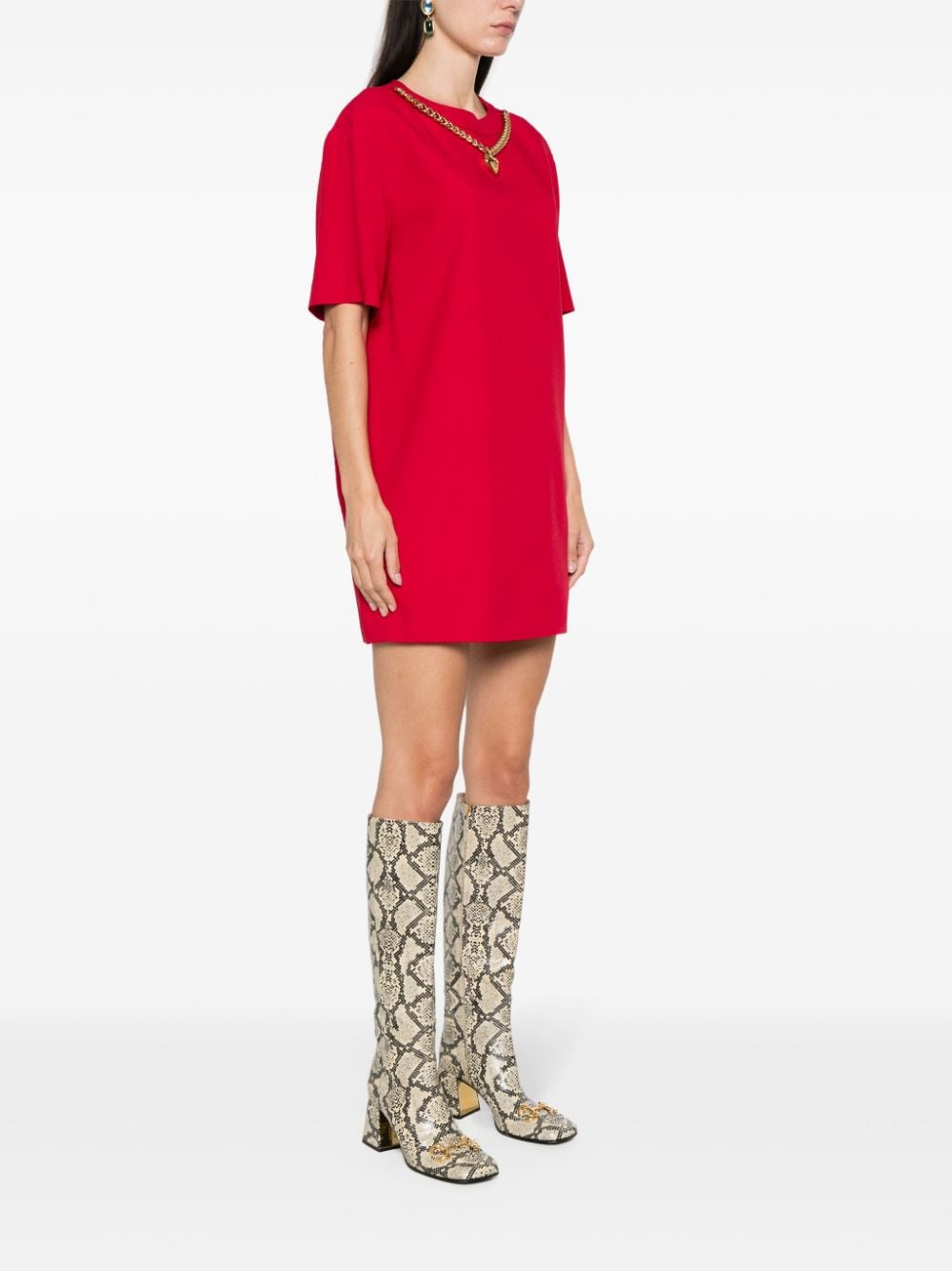 Shop Moschino Heart-charm Crepe Minidress In Red