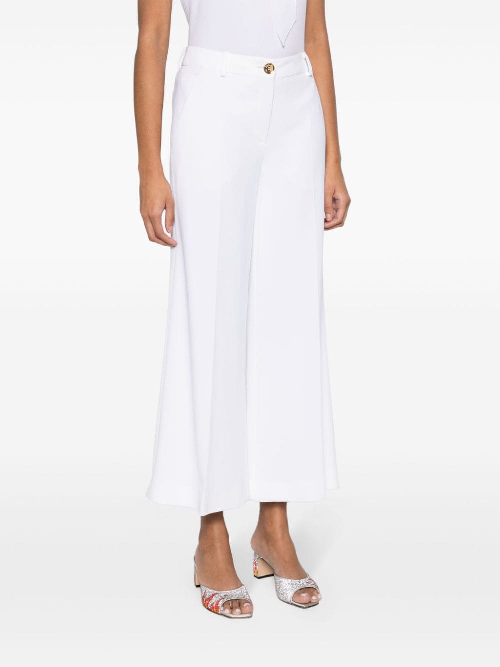 Shop Moschino Wide-leg Cropped Trousers In White
