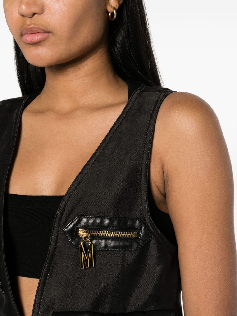 Shop Moschino Lettering Logo-plaque Satin Gillet In Black