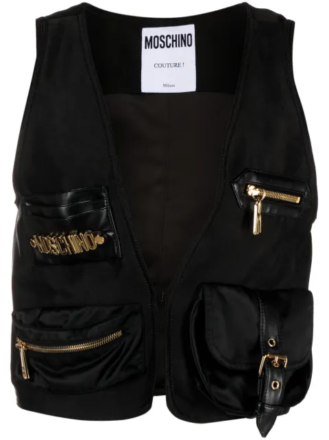 Moschino lettering logo-plaque satin gillet
