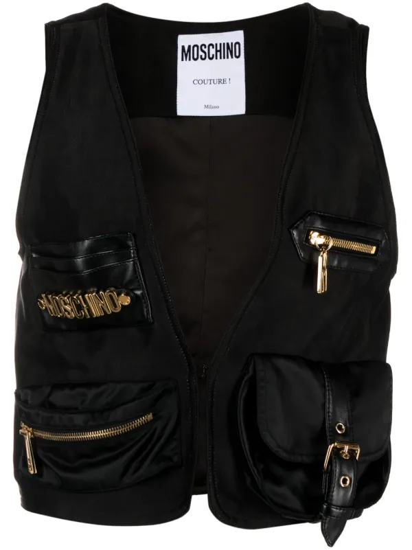 Moschino Lettering Logo-plaque Satin Gillet in Black