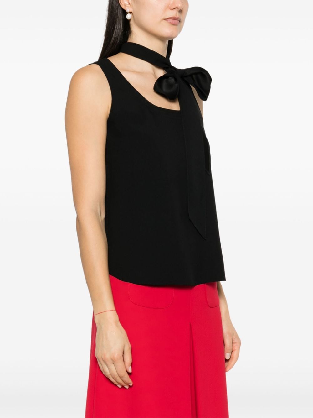 Shop Moschino Bow-detail Sleeveless Blouse In Black