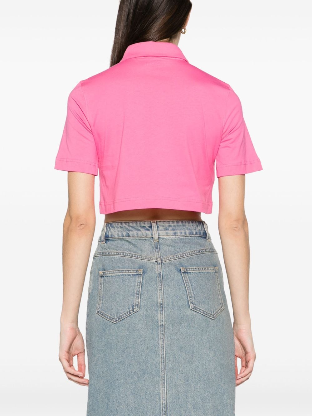 Shop Moschino Teddy Bear-print Cropped Polo Shirt In Pink