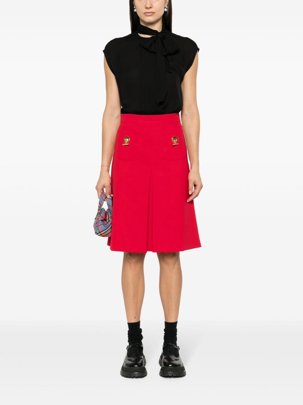 Shop Moschino Pleated A-line Midi Skirt In Red
