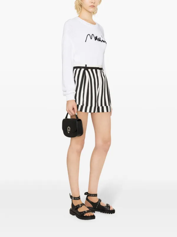 Moschino Striped wide-leg Satin Shorts | Black | FARFETCH JO