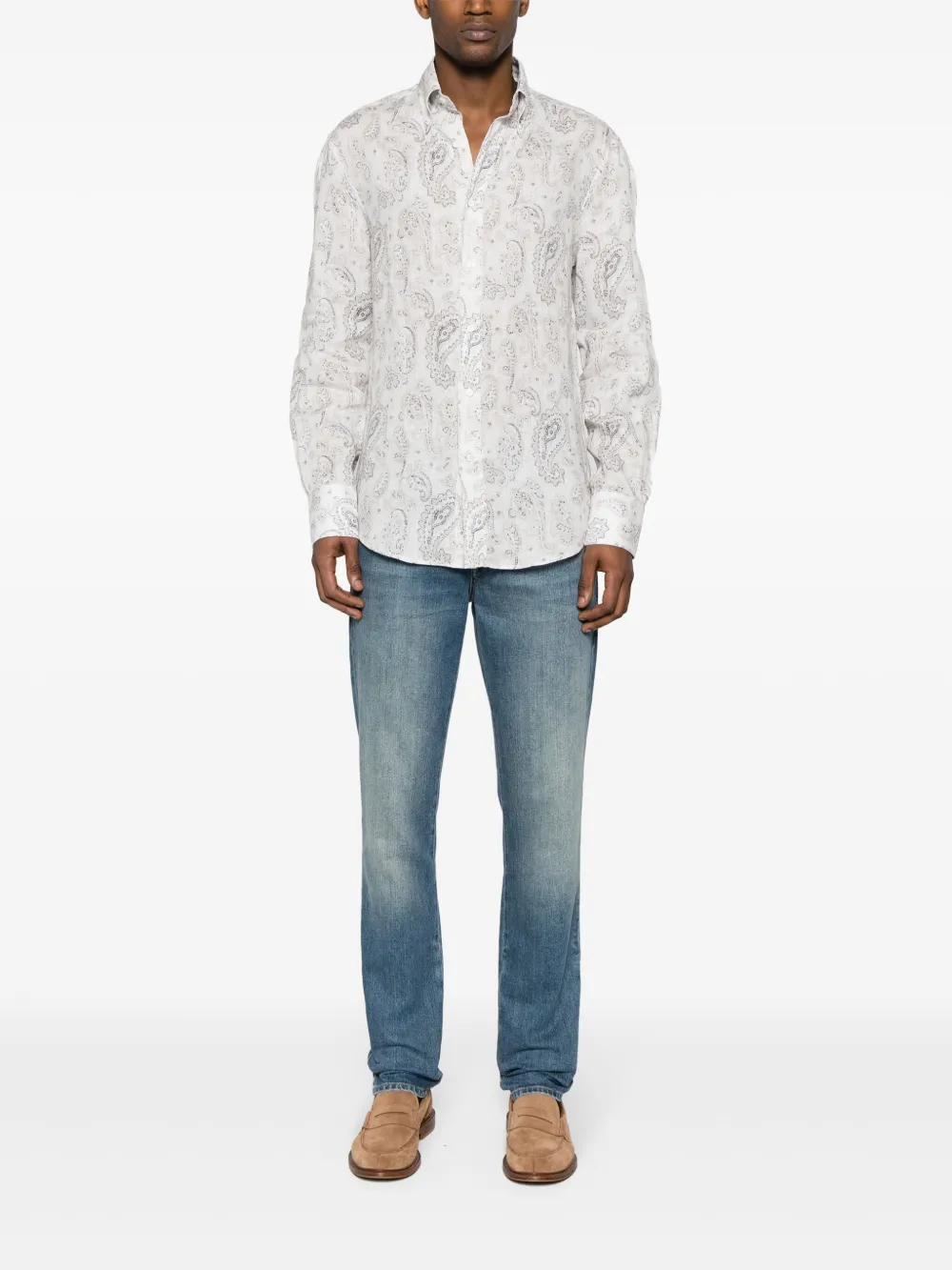 Shop Brunello Cucinelli Paisley-print Linen Shirt In Neutrals