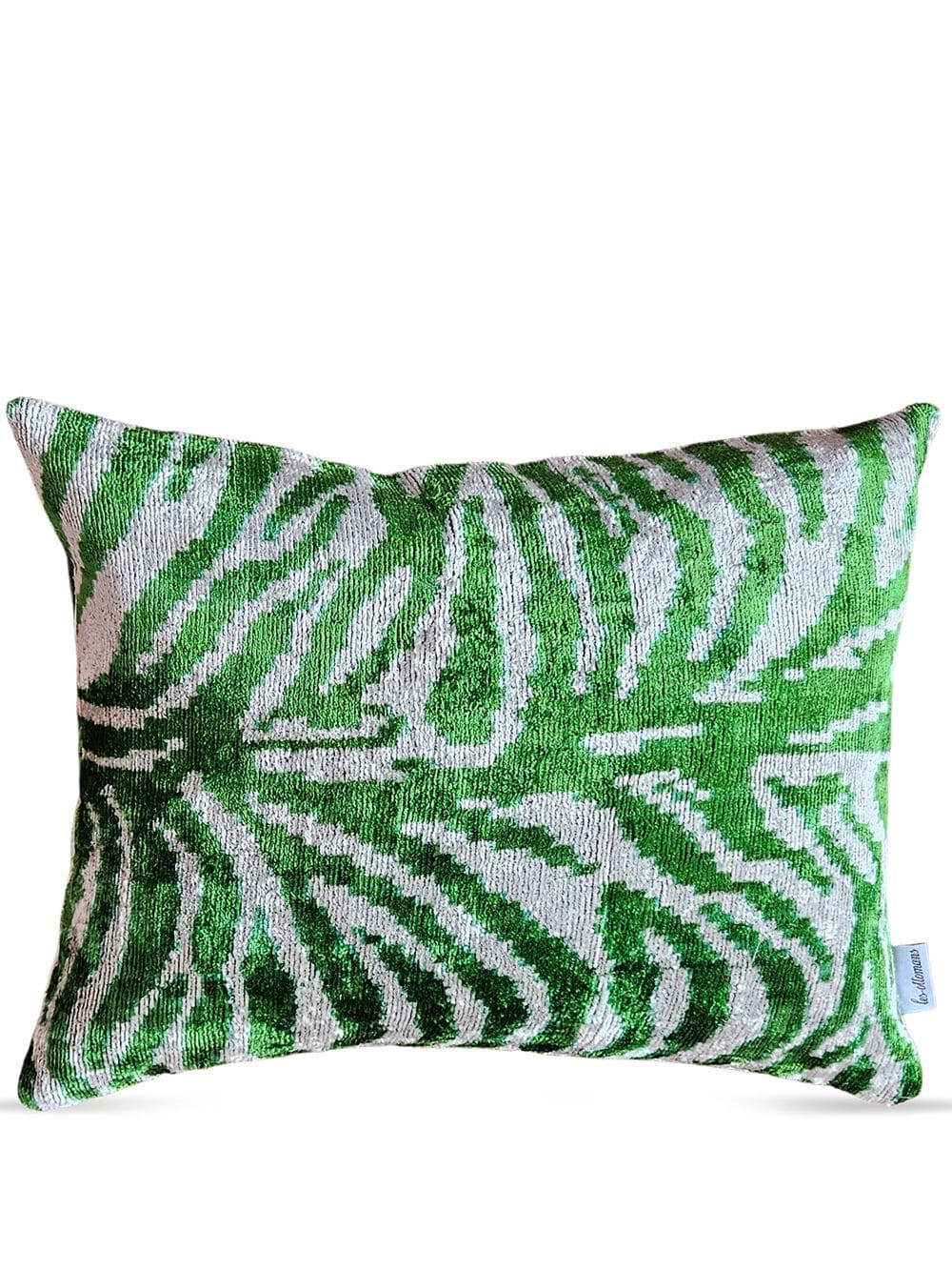Les-ottomans Abstract-pattern Print Velvet-finish Cushion In Green