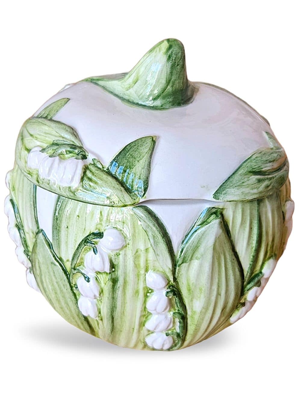 Les-ottomans Lily Of The Valley Ceramic Sugar Pot In Green