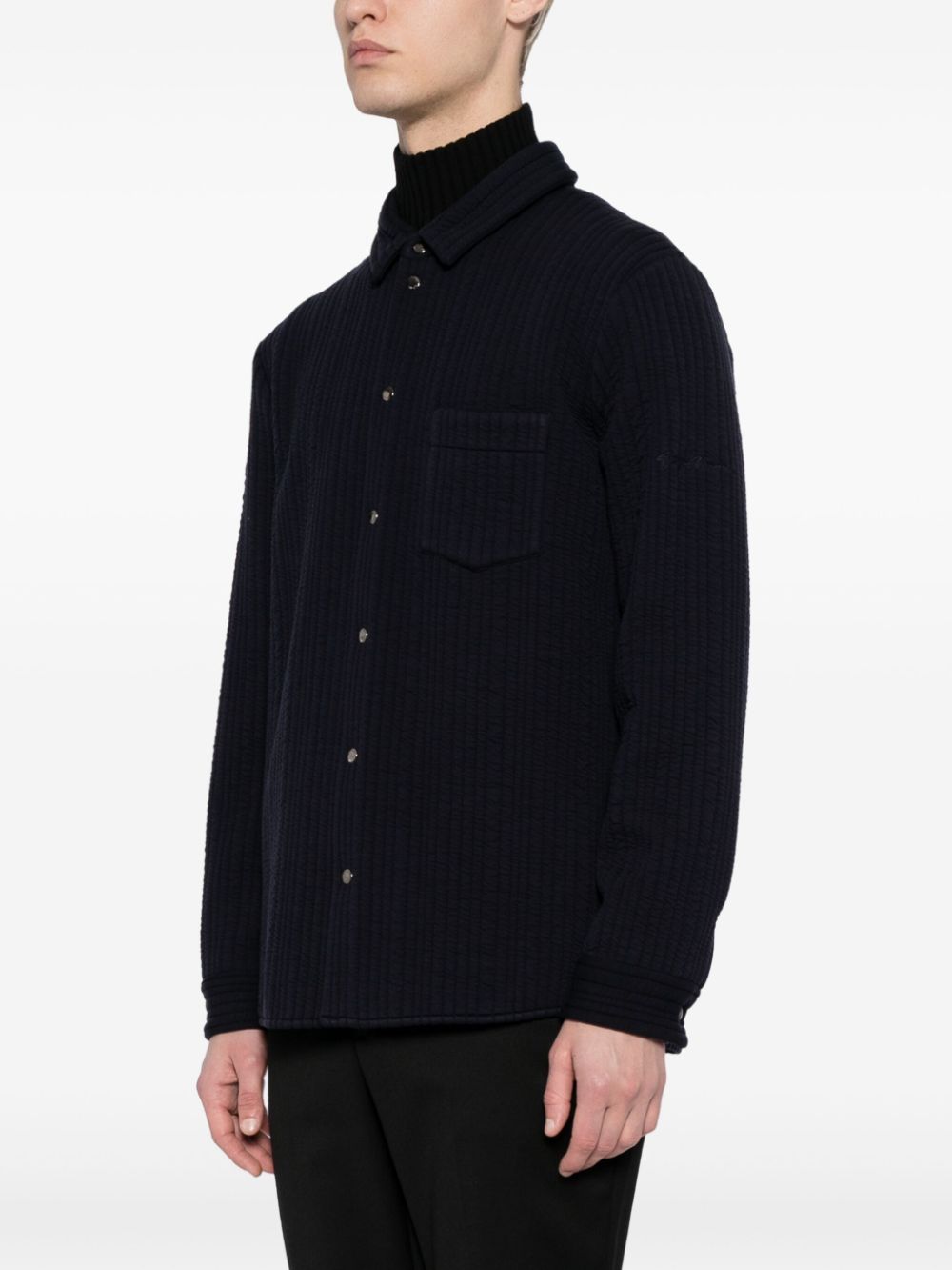 Shop Giorgio Armani Quilted Press-stud Shirt In Blue