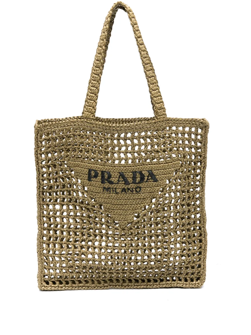 Prada triangle-logo straw tote bag Groen