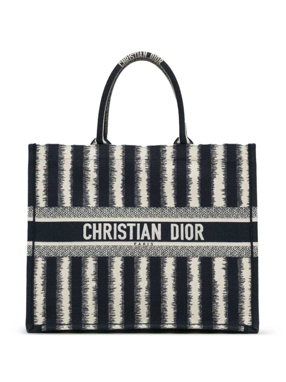 Pre-owned Dior 2021  Large Striped Book Tote In Black