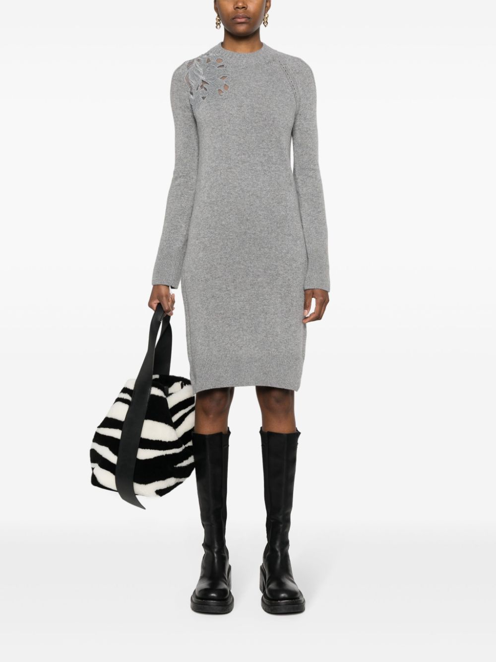 Shop Ermanno Scervino Lace-insert Knitted Midi Dress In Grey