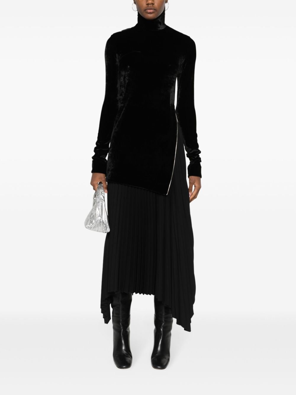 Shop Jil Sander High-neck Velvet-finish Top In Black