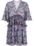 GANNI pleated floral-print minidress - Blue