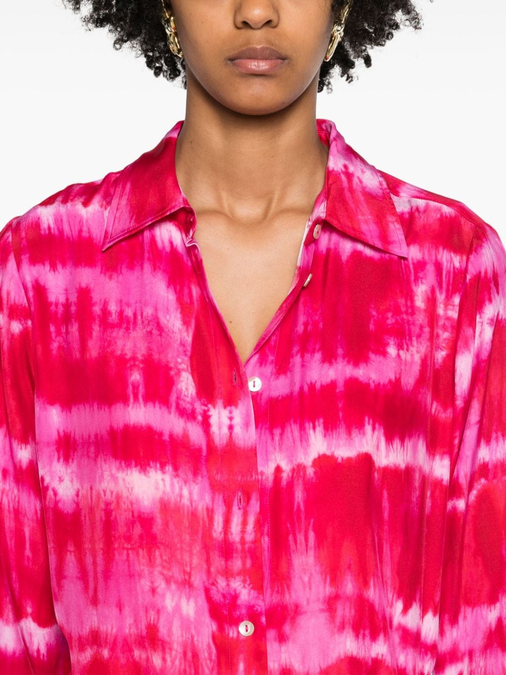 Shop P.a.r.o.s.h Tie-dye Silk Shirtdress In Pink