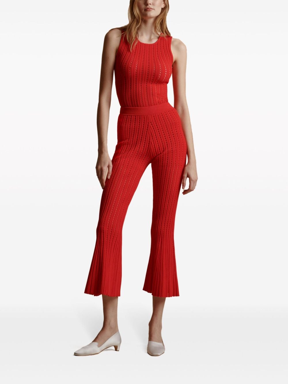 Shop Adam Lippes Embroidered-edge Pointelle-knit Top In Red