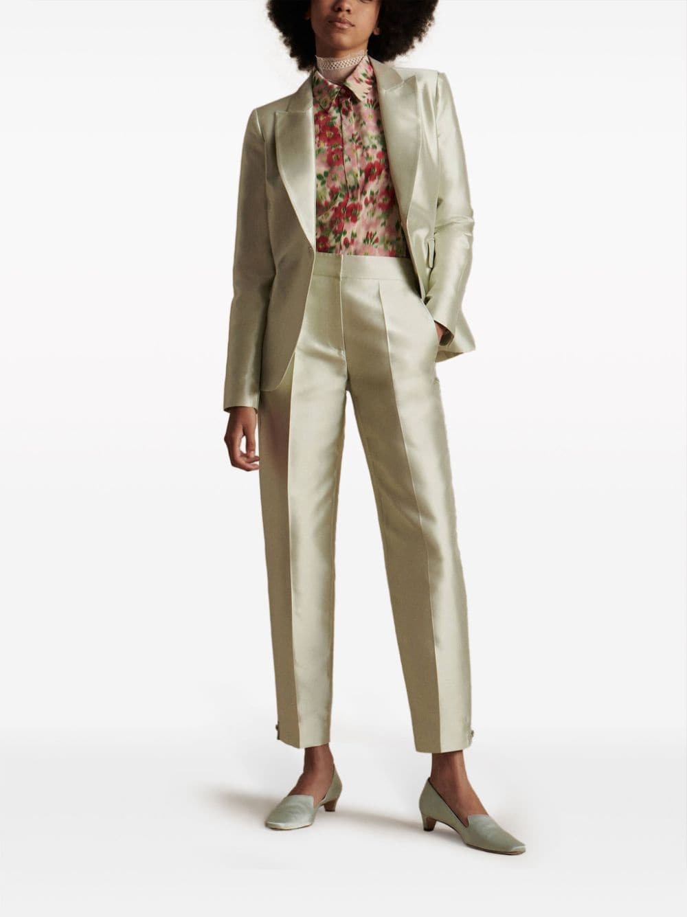 Shop Adam Lippes Harper Tapered Silk Trousers In Green