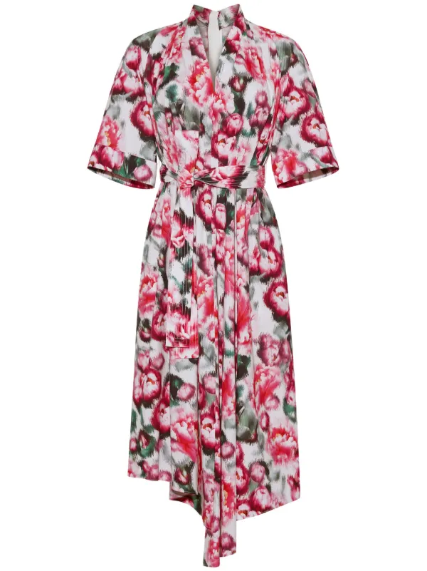 printed asymmetric midi dress Tatian | PINK AND Orange Floral Print Twisted Asymmetric Midi Dress