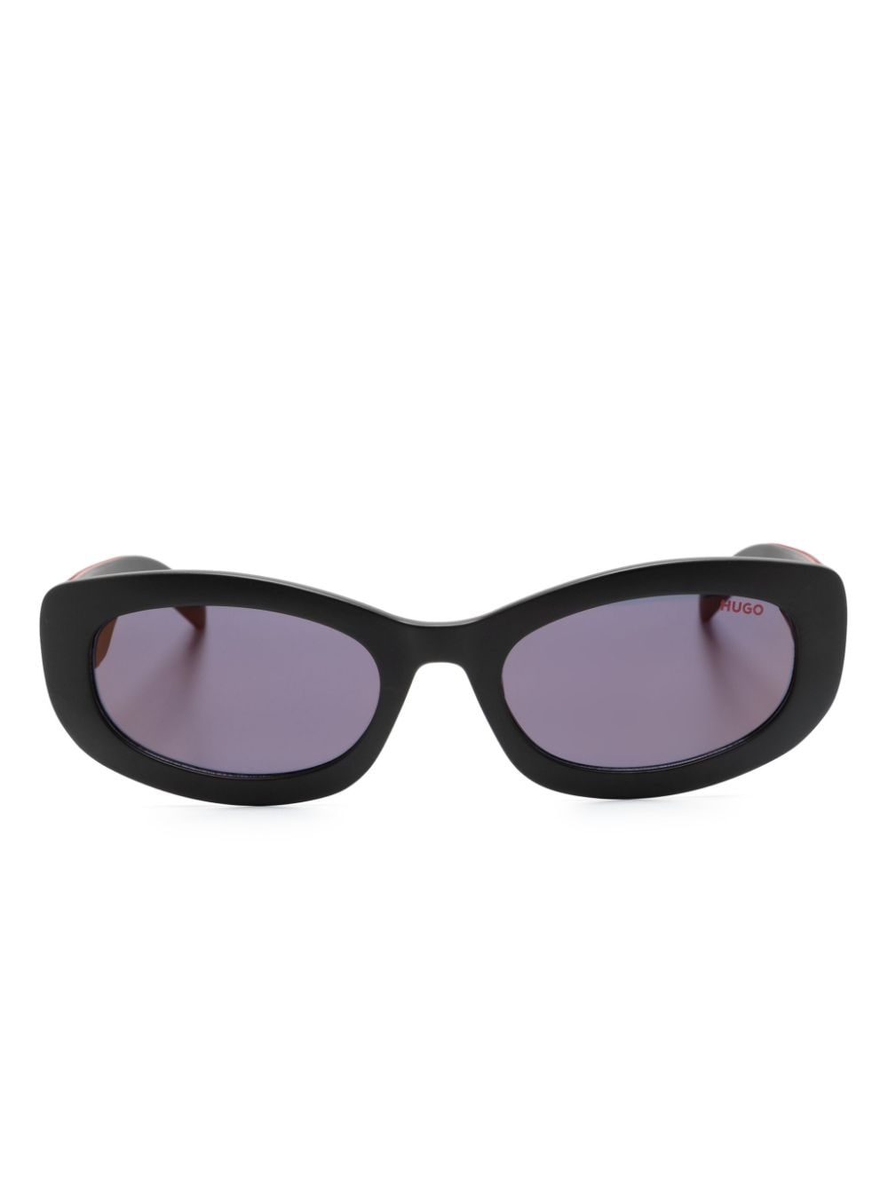 Hugo Logo-embossed Oval-frame Sunglasses In Black