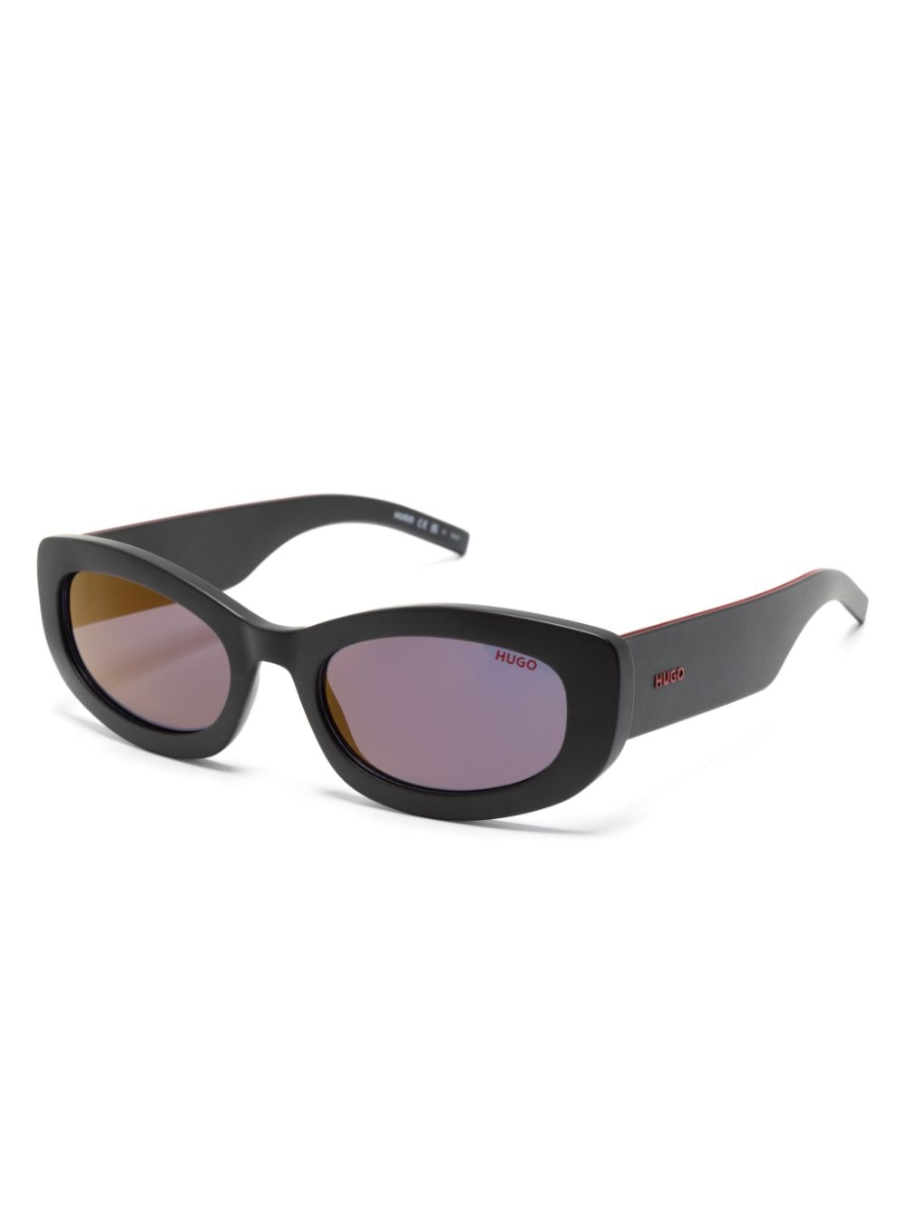 Shop Hugo Logo-embossed Oval-frame Sunglasses In Black