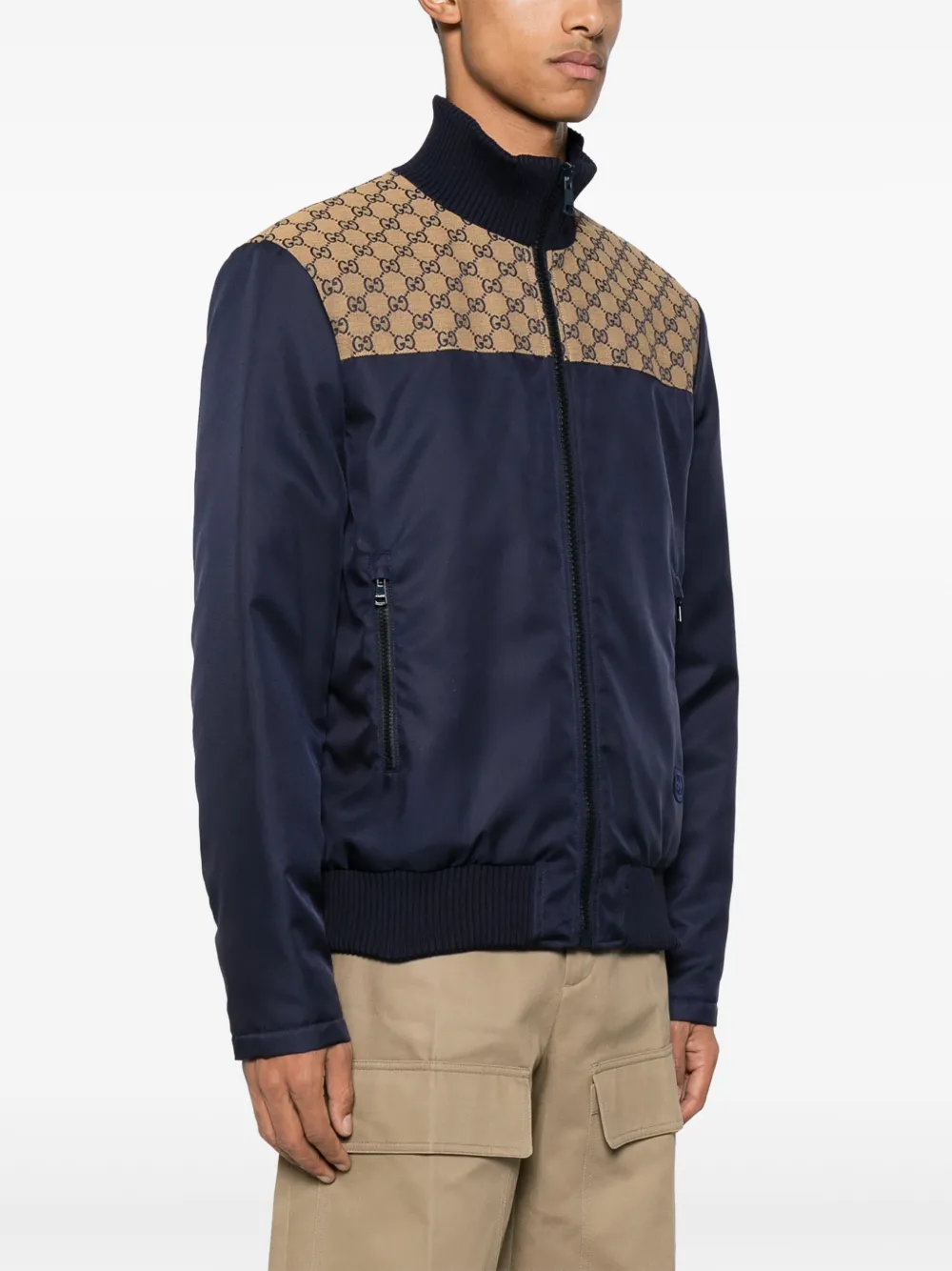 Shop Gucci Gg Canvas Zip-up Jacket In Blue