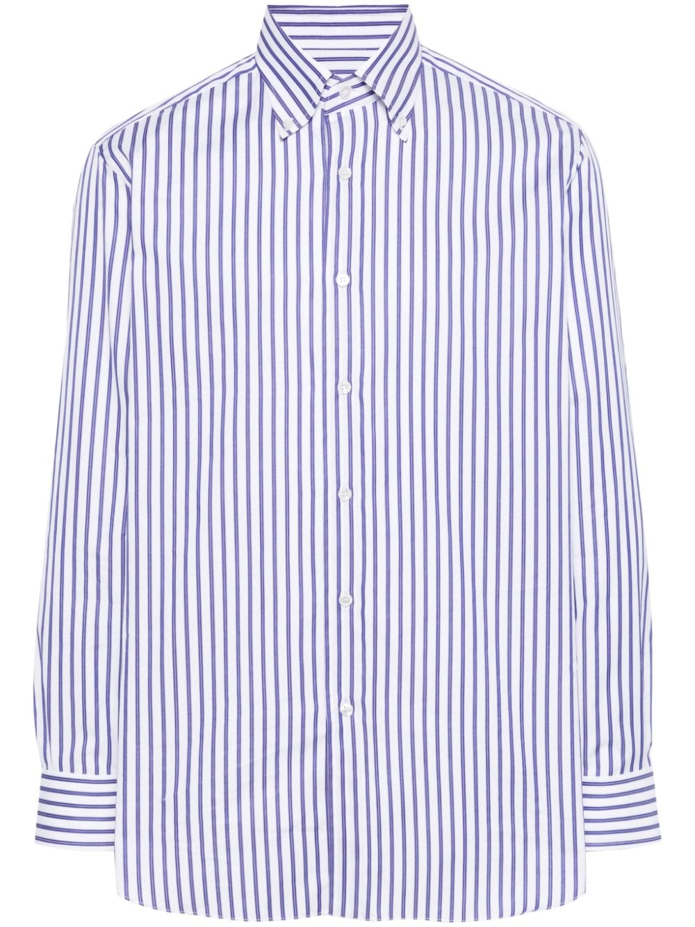 Brioni Stripped Cotton Shirt In Blue