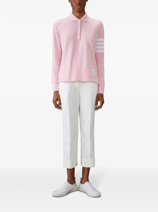 Thom Browne three-stripe long-sleeved Polo Shirt | Pink | FARFETCH