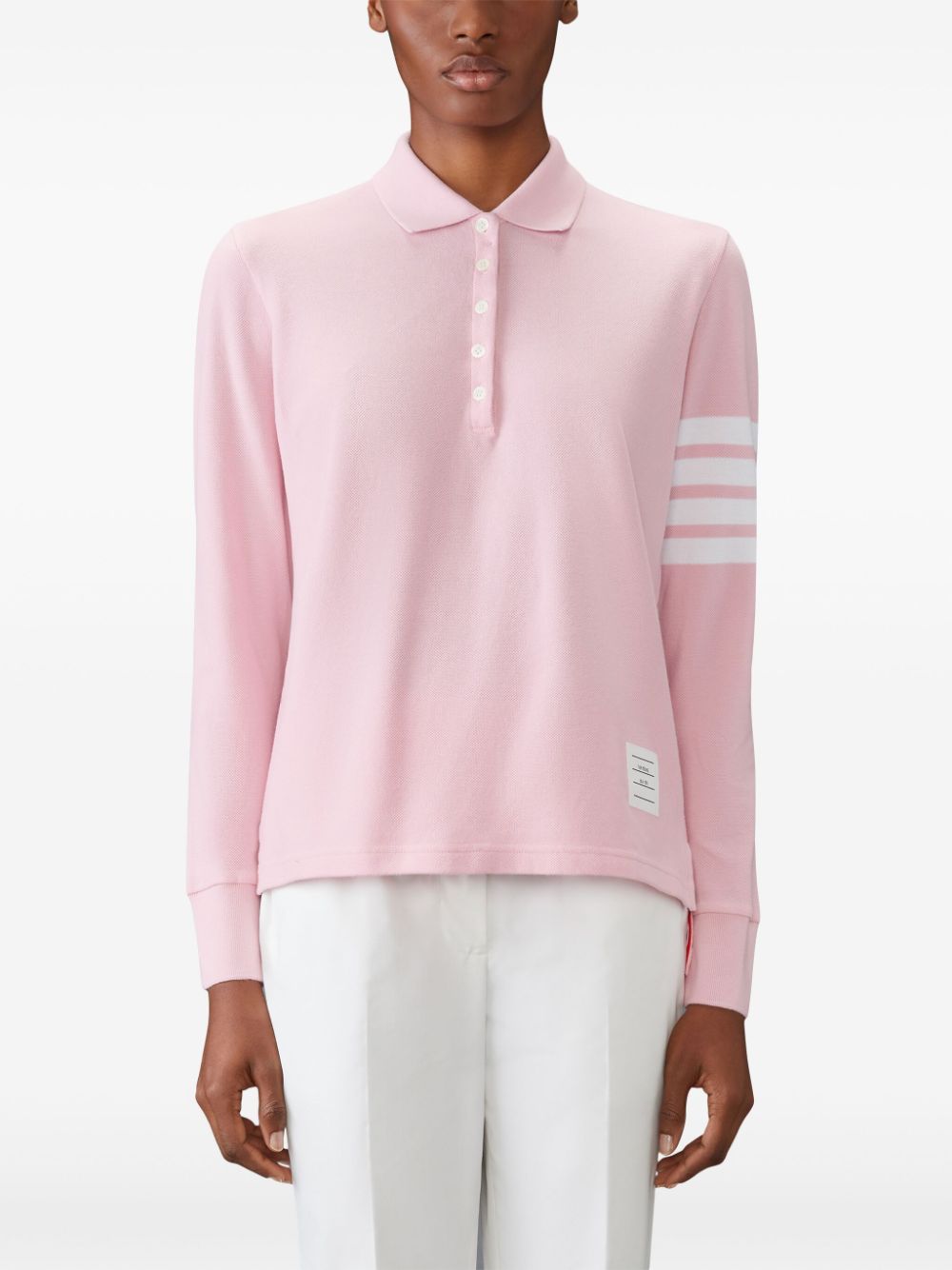 Shop Thom Browne Three-stripe Long-sleeved Polo Shirt In Pink