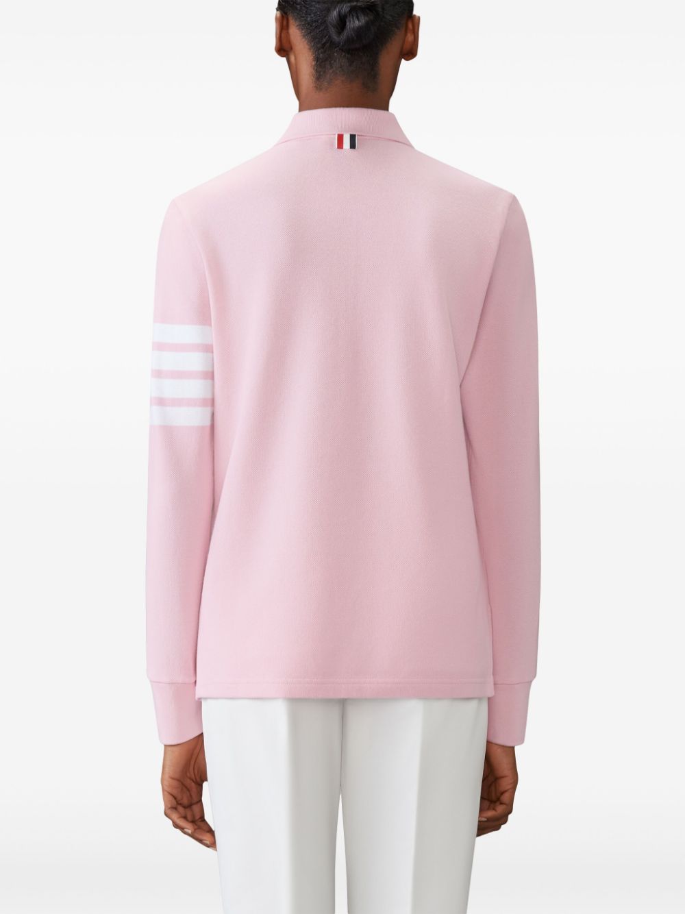 Shop Thom Browne Three-stripe Long-sleeved Polo Shirt In Pink