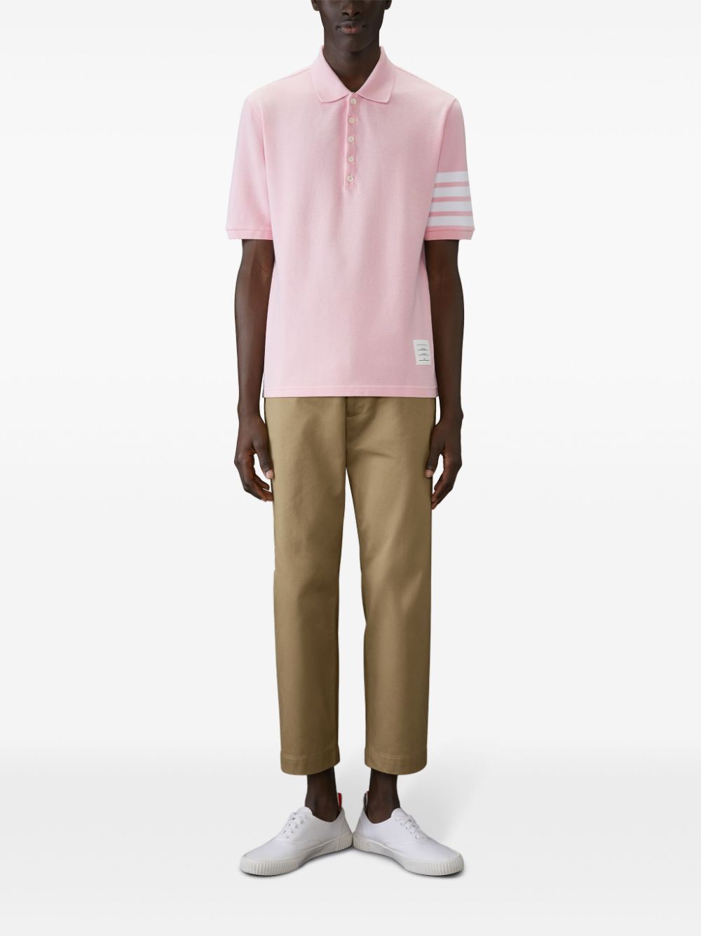 Shop Thom Browne Three-stripe Polo Shirt In Pink