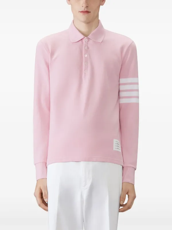 Thom Browne three-stripe long-sleeved Polo Shirt | Pink | FARFETCH