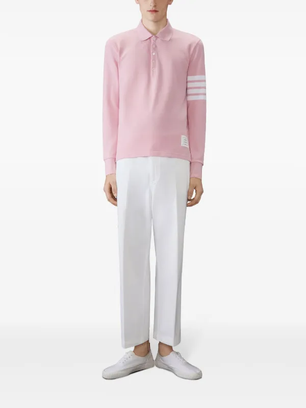 Thom Browne three-stripe long-sleeved Polo Shirt | Pink | FARFETCH