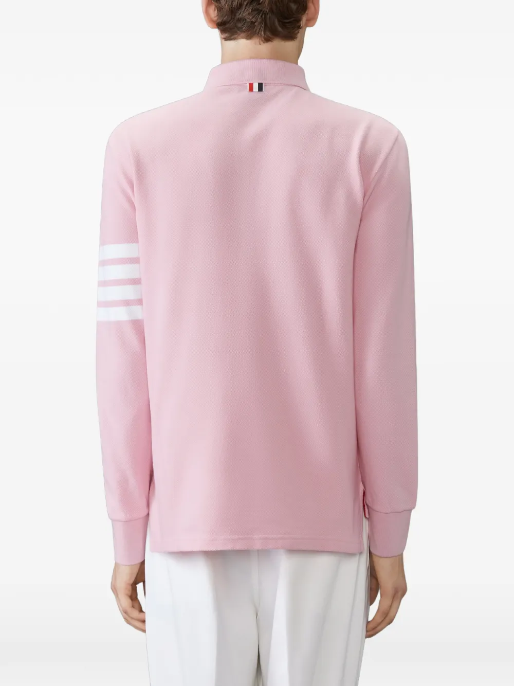 Thom Browne Cotton Pique 4-Bar Long Sleeve Polo | Pink | FARFETCH