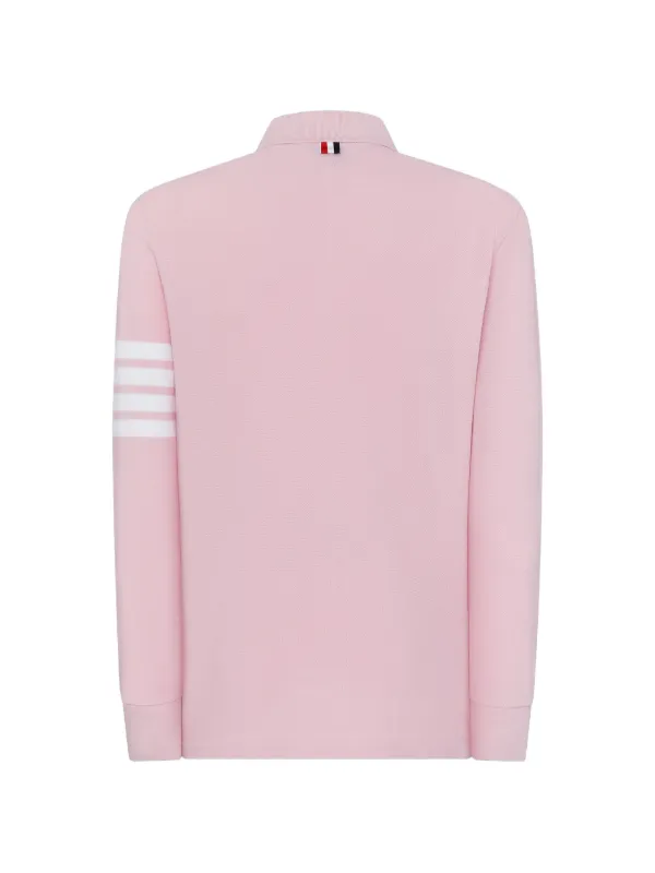 Thom Browne Cotton Pique 4-Bar Long Sleeve Polo | Pink | FARFETCH