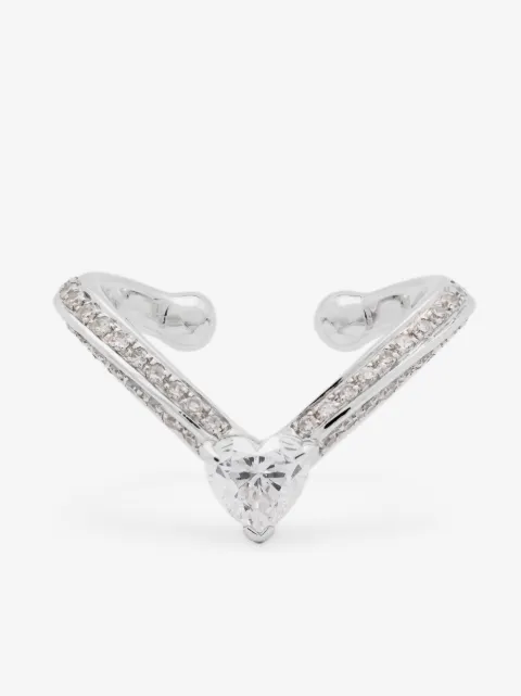 SHAY 18K white gold heart chevron diamond ear cuff